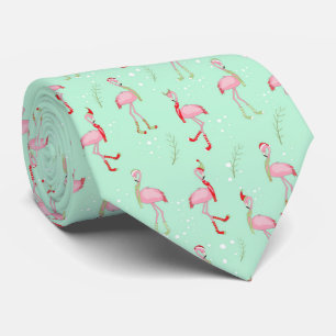 Cute Christmas pink flamingo pattern Neck Tie