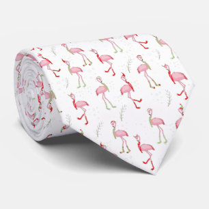 Cute Christmas pink flamingo pattern Neck Tie