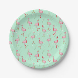 Cute Christmas pink flamingo pattern Paper Plates