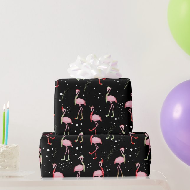 Cute Christmas pink flamingo pattern Wrapping Paper (Party Gifts)