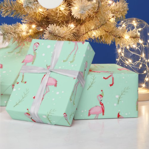 Cute Christmas pink flamingo pattern Wrapping Paper