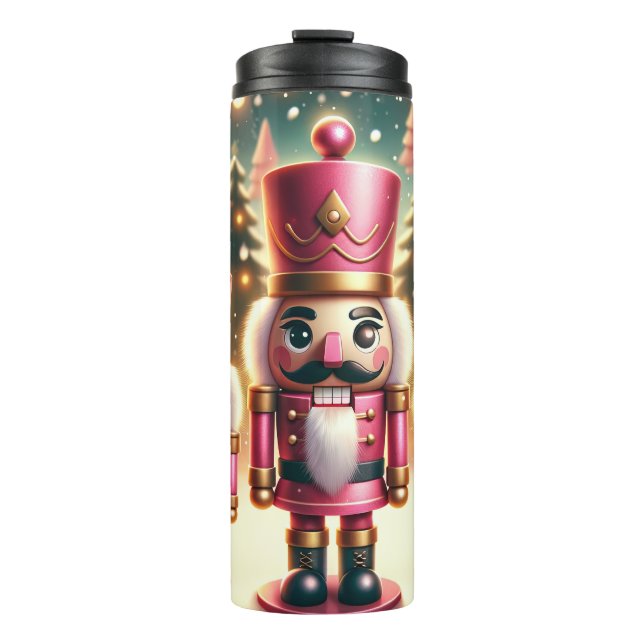 Cute Christmas Pink Nutcracker Trio Thermal Tumbler (Front)