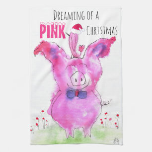 Cute Christmas Pink Pig Kitchen Towel