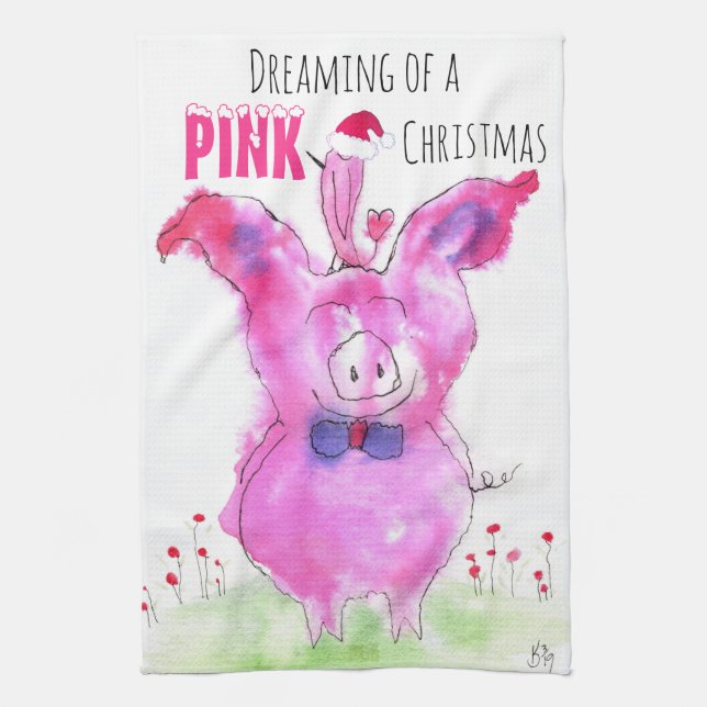 Cute Christmas Pink Pig Kitchen Towel (Vertical)
