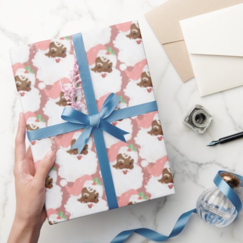 Cute Christmas Pink Retro Vintage Black Santa Gift Wrapping Paper