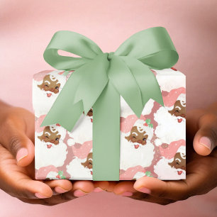 Cute Christmas Pink Retro Vintage Black Santa Gift Wrapping Paper