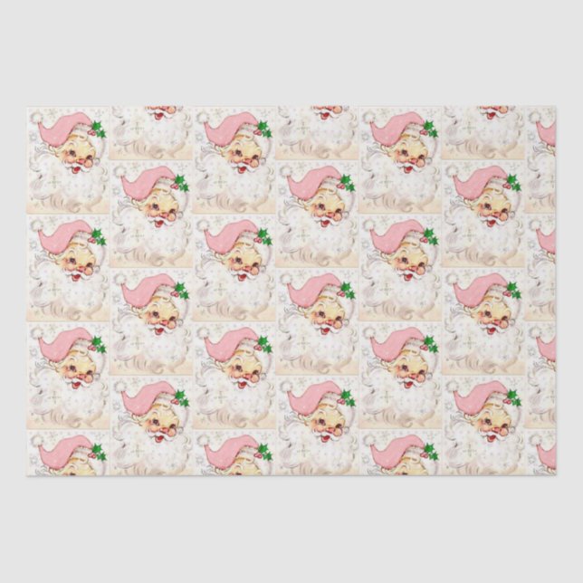 Cute Christmas Pink Retro Vintage Santa Tissue Paper (Front)