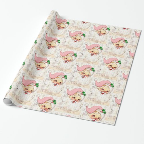 Cute Christmas Pink Retro Vintage Santa Wrapping Paper