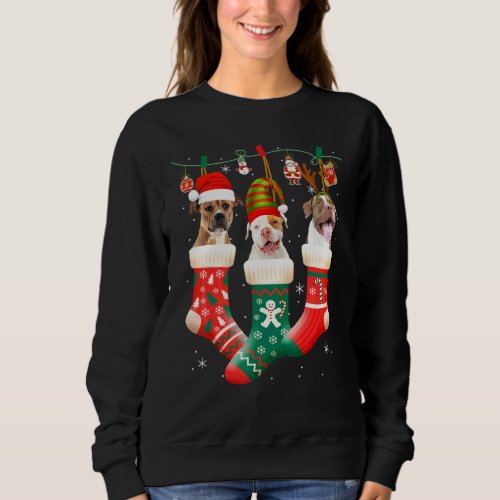 Cute Christmas Pitbull In Sock Xmas Reindeer Santa Sweatshirt