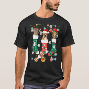 Cute Christmas Pitbull In Sock Xmas Reindeer Santa T-Shirt