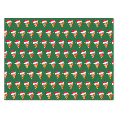 Cute Christmas Pizza Slices in Santa Hats Green Tissue Paper