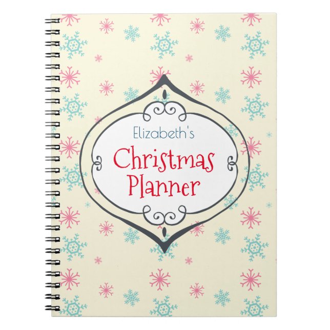 Cute Christmas Planner With Snowflakes Custom Notebook (Front)