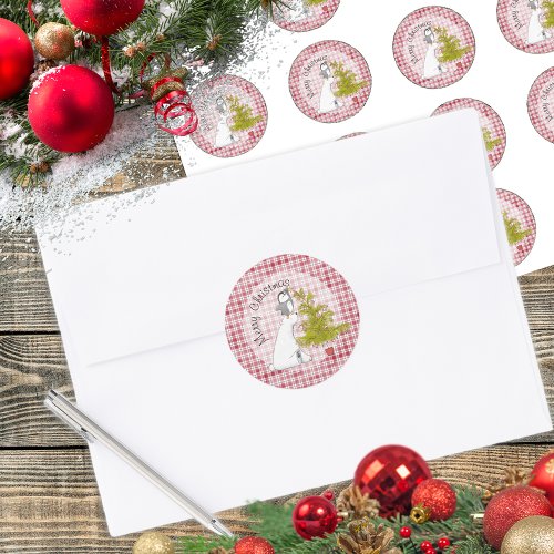 Cute Christmas Polar Bear And Penguin Christmas Classic Round Sticker