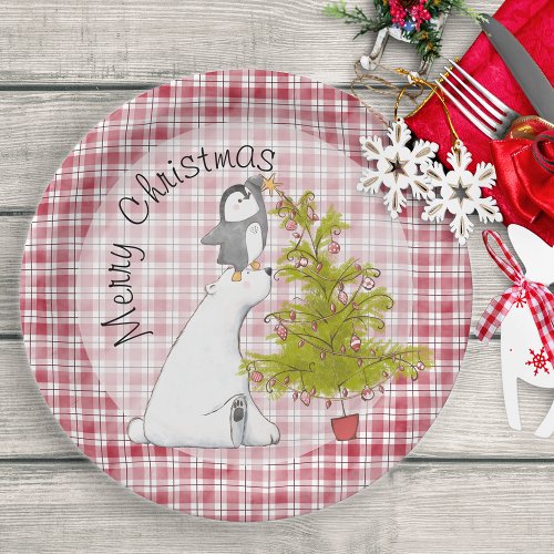 Cute Christmas Polar Bear And Penguin Christmas  Paper Plates
