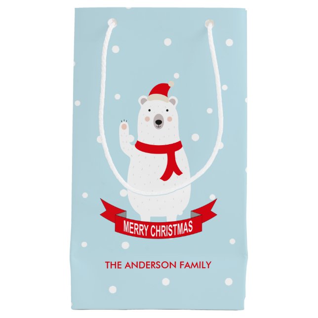 Cute Christmas Polar Bear Customizable Small Gift Bag (Front)