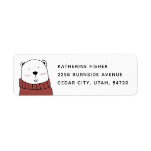 Cute Christmas polar bear. Funny winter animal Label