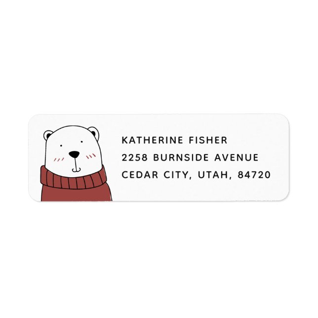 Cute Christmas polar bear. Funny winter animal Label (Front)