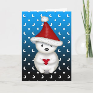 Cute Christmas Polar Bear holding Heart Holiday Card