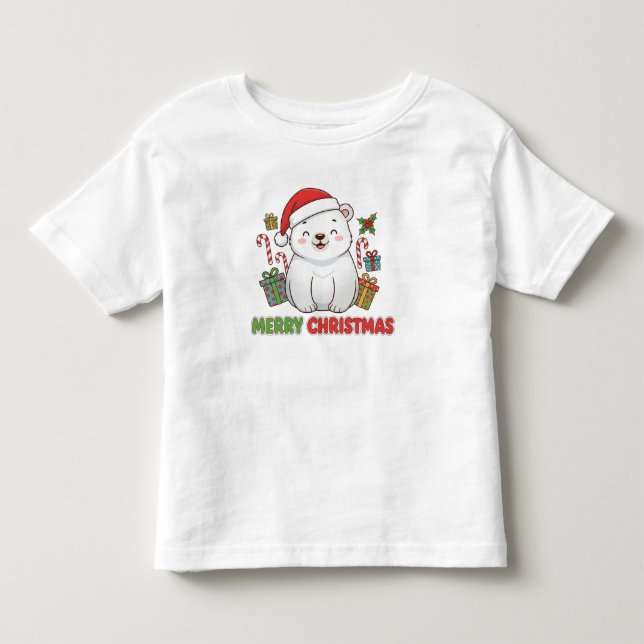 Cute Christmas Polar Bear Illustration Toddler T-shirt (Front)