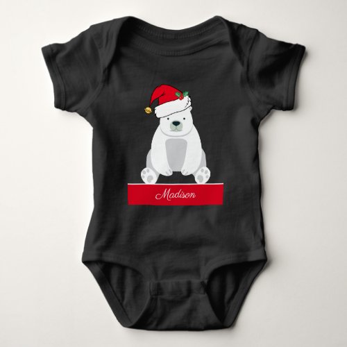 Cute Christmas Polar Bear in Santa Hat Custom Baby Bodysuit