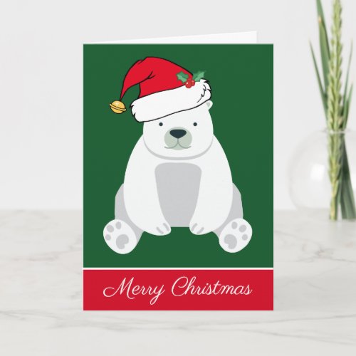 Cute Christmas Polar Bear in Santa Hat Custom Card