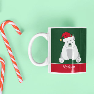 Cute Christmas Polar Bear in Santa Hat Custom Kids Coffee Mug