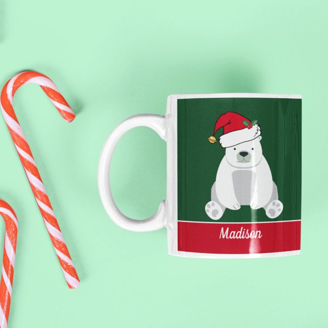 Cute Christmas Polar Bear in Santa Hat Custom Kids Coffee Mug (Creator Uploaded)