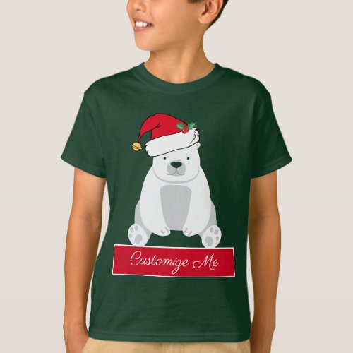 Cute Christmas Polar Bear in Santa Hat Custom Kids T_Shirt