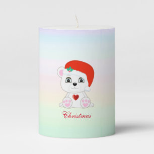 Cute Christmas Polar Bear on Pastel Colors Pillar Candle
