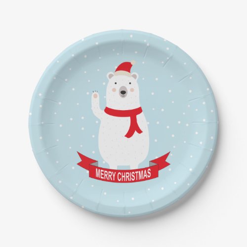 Cute Christmas Polar Bear Paper Plates