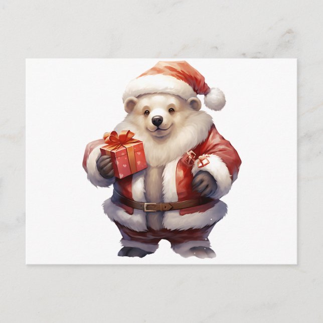 Cute Christmas Polar Bear Postcard (Front)