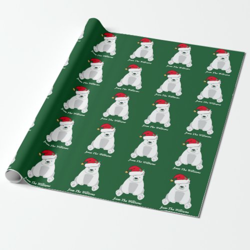 Cute Christmas Polar Bear Santa Hat Custom Kids Wrapping Paper