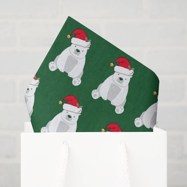 Cute Christmas Polar Bear Santa Kids Green Tissue Paper (Gift Bag)