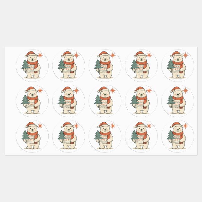 Cute Christmas Polar Bear Scandinavian Winter  Labels (Sheet)