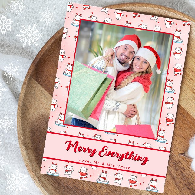 Cute Christmas Polar Bear Seamless Pattern Photo Holiday Card (Creator Uploaded)