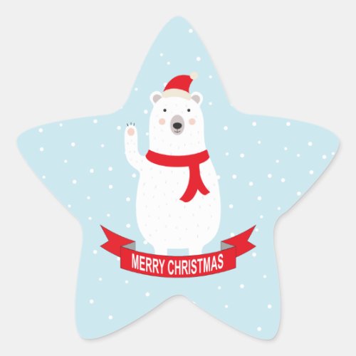 Cute Christmas Polar Bear Star Sticker