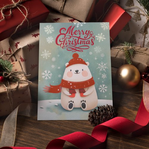 Cute Christmas Polar Bear watercolor Card