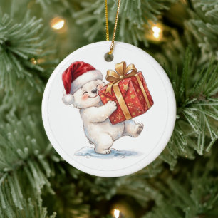 Cute Christmas Polar Bear with Gift Ornament