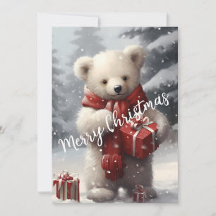 Cute Christmas Polar Bear with Gifts Holiday Card