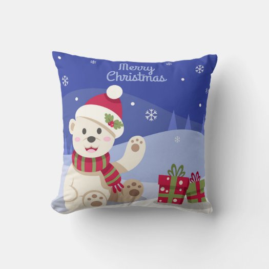 Cute Christmas Polar Bear with Santa Hat Blue