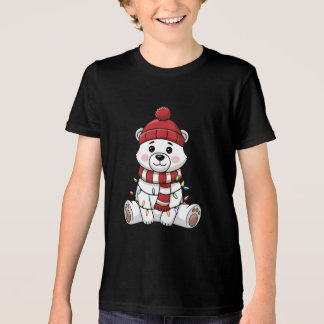 Cute Christmas Polar Bear Wrapped in Lights Tri-Blend Shirt
