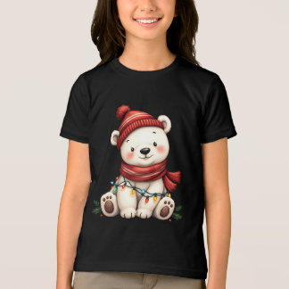 Cute Christmas Polar Bear Wrapped in Lights Tri-Blend Shirt