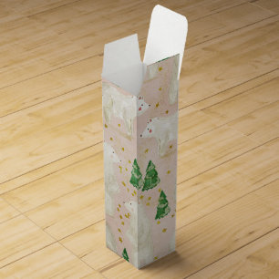 Cute Christmas Polar Bears in Evergreen Forest Wine Box