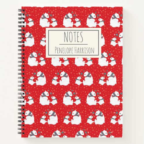 Cute Christmas Polar Bears Red Personalized Notebook