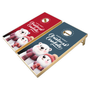 Cute Christmas Polar Bears Wearing Scarves Cornhole Set