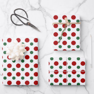 Cute Christmas Polka Dots Pattern Red Green White Wrapping Paper Sheets