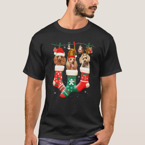 Cute Christmas Poodle In Sock Xmas Reindeer Santa  T-Shirt