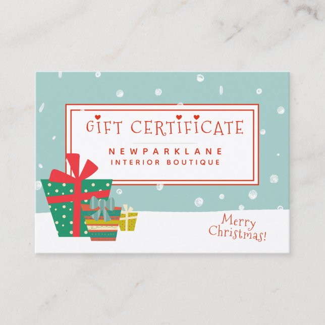 Cute Christmas Presents Gift Certificate (Front)