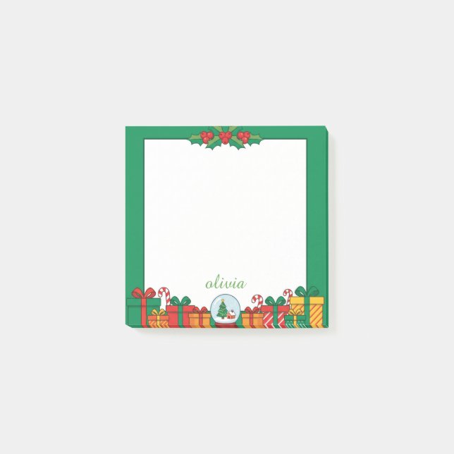 Cute Christmas Presents & Holly Post-it Notes (Front)