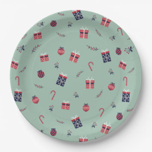 Cute Christmas Presents Ornaments Pattern Paper Plates